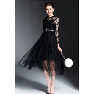 Bare.Z Black Whimsygoth Sheer Rocker Witchy Tulle Black Embelished Dress M, NWT
